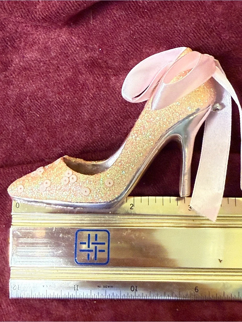 Beautiful Little Fancy Shoe Ornament with Pink Bow and Sequins